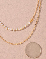 Curved Pearl Bar Paperclip Double Layered Short Necklace