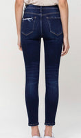 High Rise Distressed Hem Skinny Ankle Denim Dk Wash