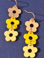 Triple Wood and Metal Flower Earrings- 2 Colors