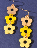 Triple Wood and Metal Flower Earrings- 2 Colors