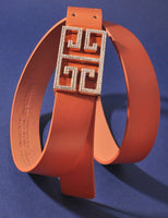 Greek Key Pave Buckle Belt- 2 Colors