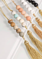 Natural Stone Bead and Fine Chain Tassel Y Necklace